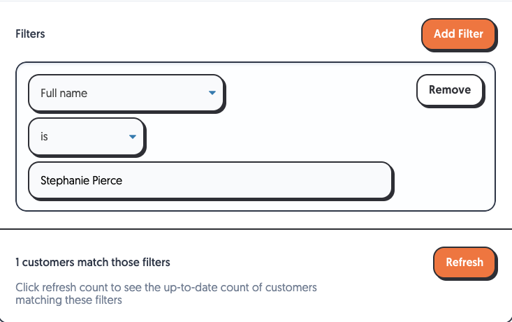 Using PostPilot's segment filters to target by full name.