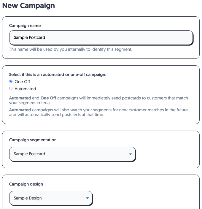 How to set up a sample postcard campaign on the PostPilot app.